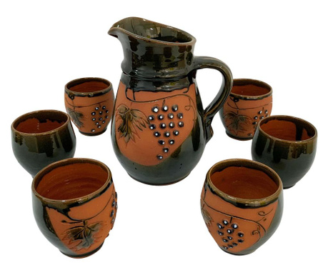 Cana cu 6 pahare din ceramica de Arges realizate manual, Argcoms, Vin, Tema viticola