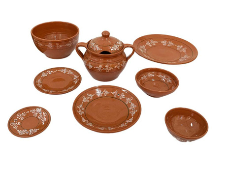 Serviciu de masa pentru 6 persoane din ceramica de Arges realizat manual, Argcoms, 29 bucati/set, Pictura traditionala