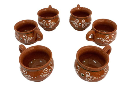 Set de 6 cesti din ceramica de Arges realizat manual, Argcoms, Bauturi calde, Pictura traditionala