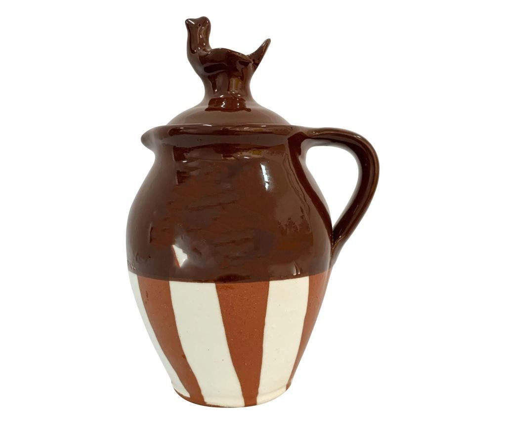 Cana cu 6 cesti din ceramica de Arges realizate manual, Argcoms, Vin, Pictura traditionala, Fond maro - 2