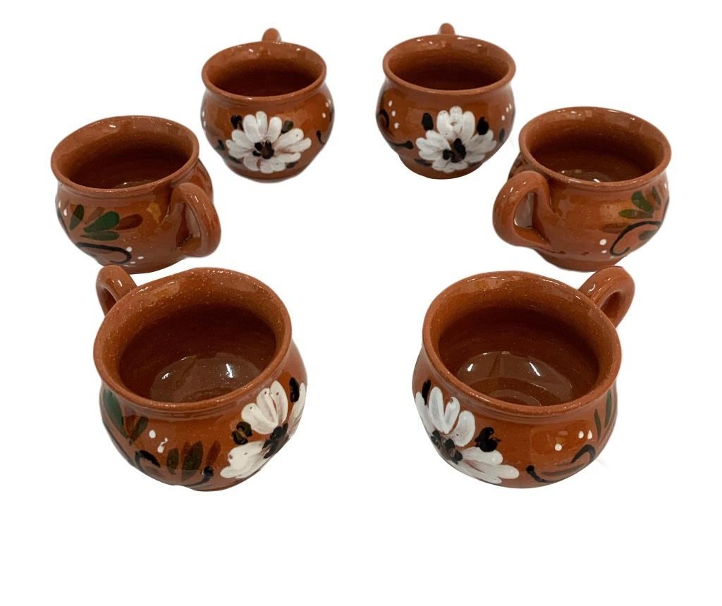 Set de 6 cesti din ceramica de Arges realizat manual, Argcoms, Bauturi calde, Pictura florala