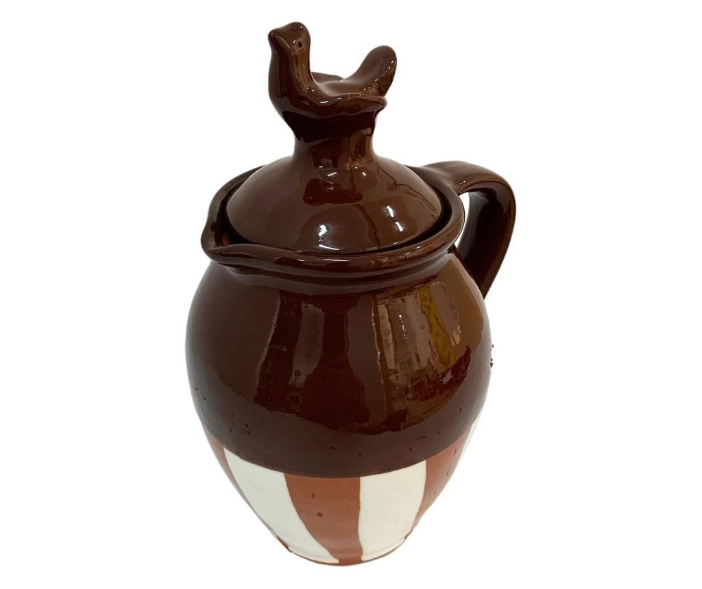 Cana cu 6 cesti din ceramica de Arges realizate manual, Argcoms, Vin, Pictura traditionala, Fond maro - 3