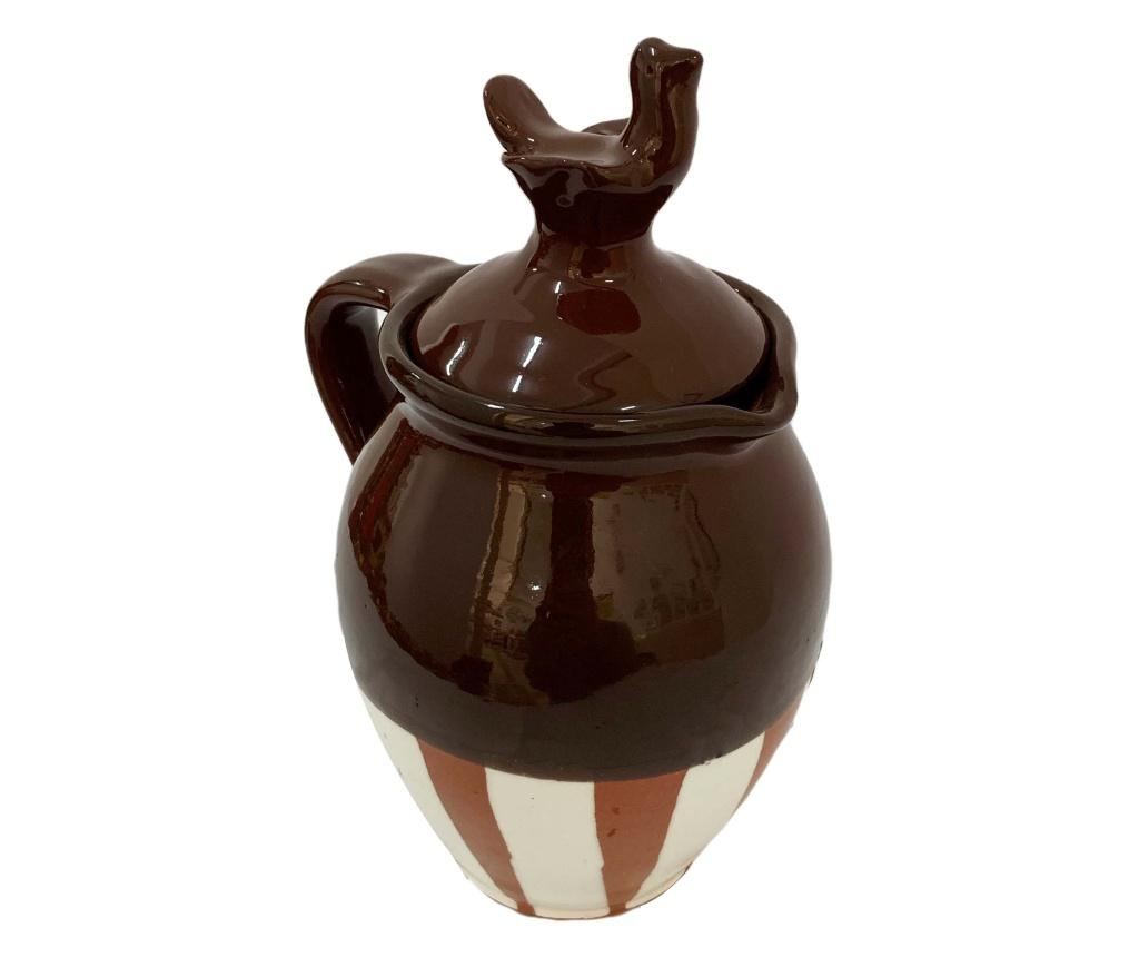 Cana cu 6 cesti din ceramica de Arges realizate manual, Argcoms, Vin, Pictura traditionala, Fond maro - 4
