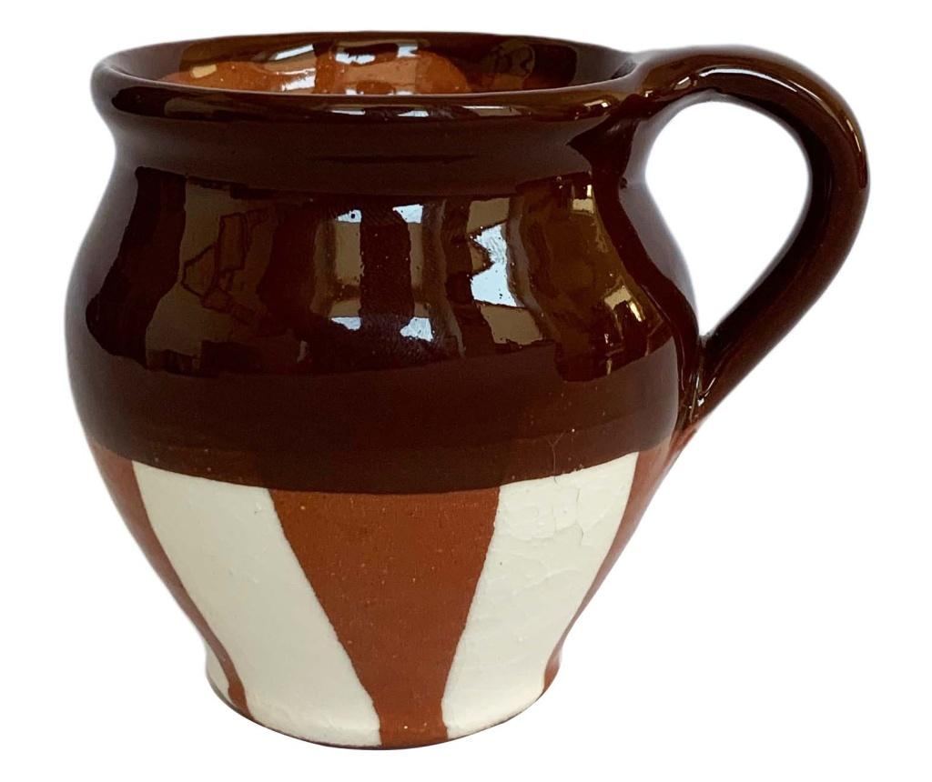 Cana cu 6 cesti din ceramica de Arges realizate manual, Argcoms, Vin, Pictura traditionala, Fond maro - 5