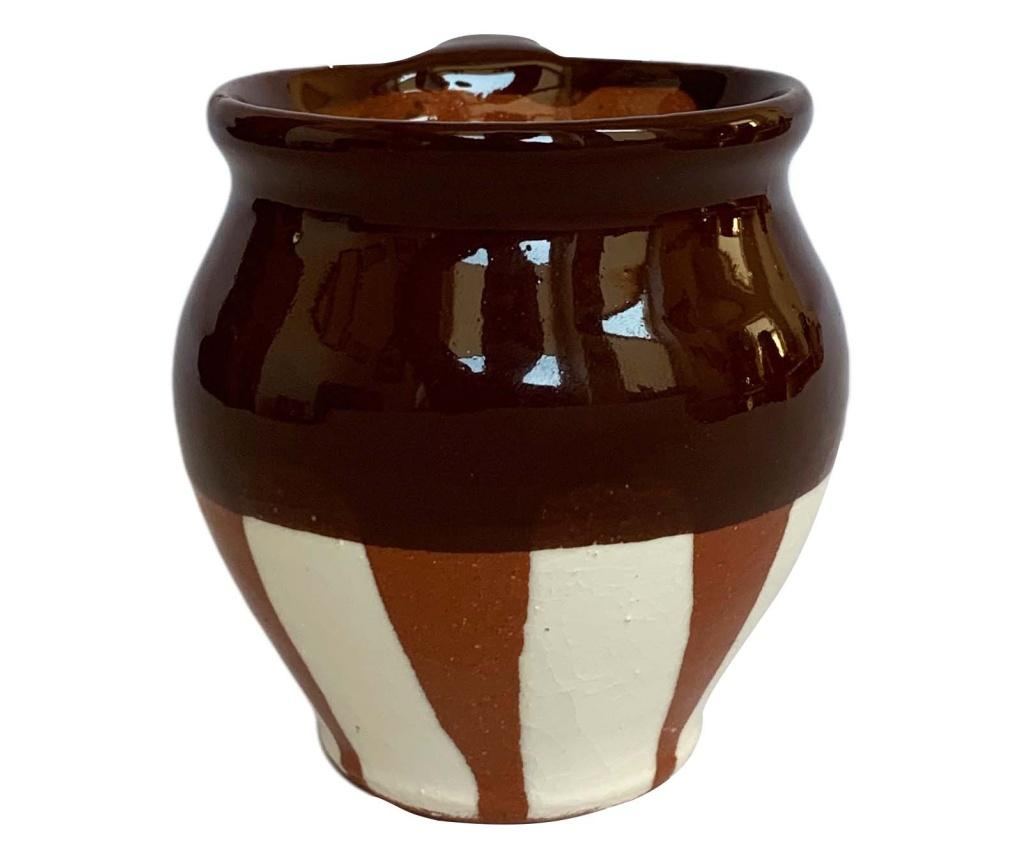 Cana cu 6 cesti din ceramica de Arges realizate manual, Argcoms, Vin, Pictura traditionala, Fond maro - 6