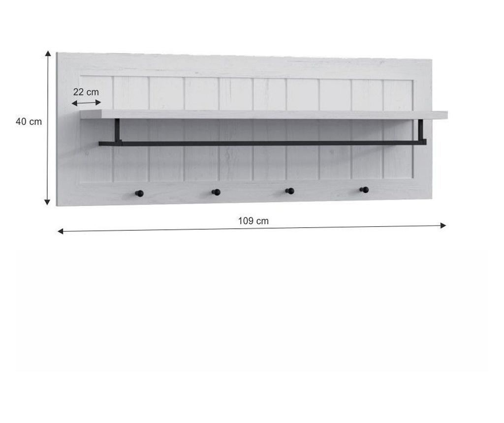 Polcos fali akasztó, akasztórúddal és 4 akasztóval, fehér - ENGLISH COTTAGE - 3