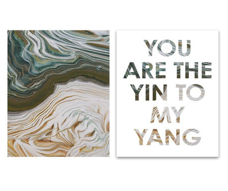 Poszter szett, keret nélkül, 40x50 cm, zöld-sárga - YING YANG