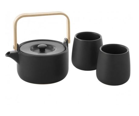 Set ceainic si 2 cani Nagoya, ceramica, negru