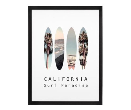 Tablou deco Surf California, geam sticla, rama MDF, 32x42 cm