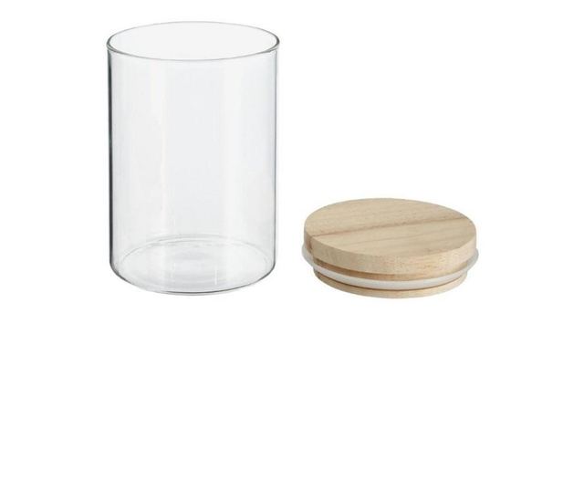 Recipient 5Five wood, 1000 ml, sticla borosilicata, capac lemn arbore de cauciuc,  10 x H18 cm