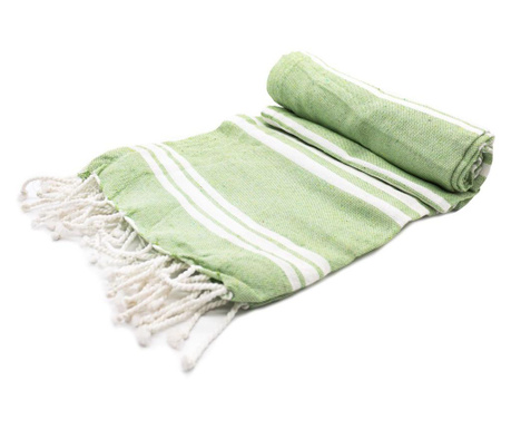 Плажна кърпа Pin Trade, 90x180 cm, памук,тънъки ивици, cветлозелен и бял