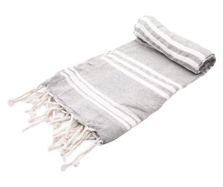Плажна кърпа Pin Trade, 90x180 cm, памук,тънъки ивици, светлосив и бял