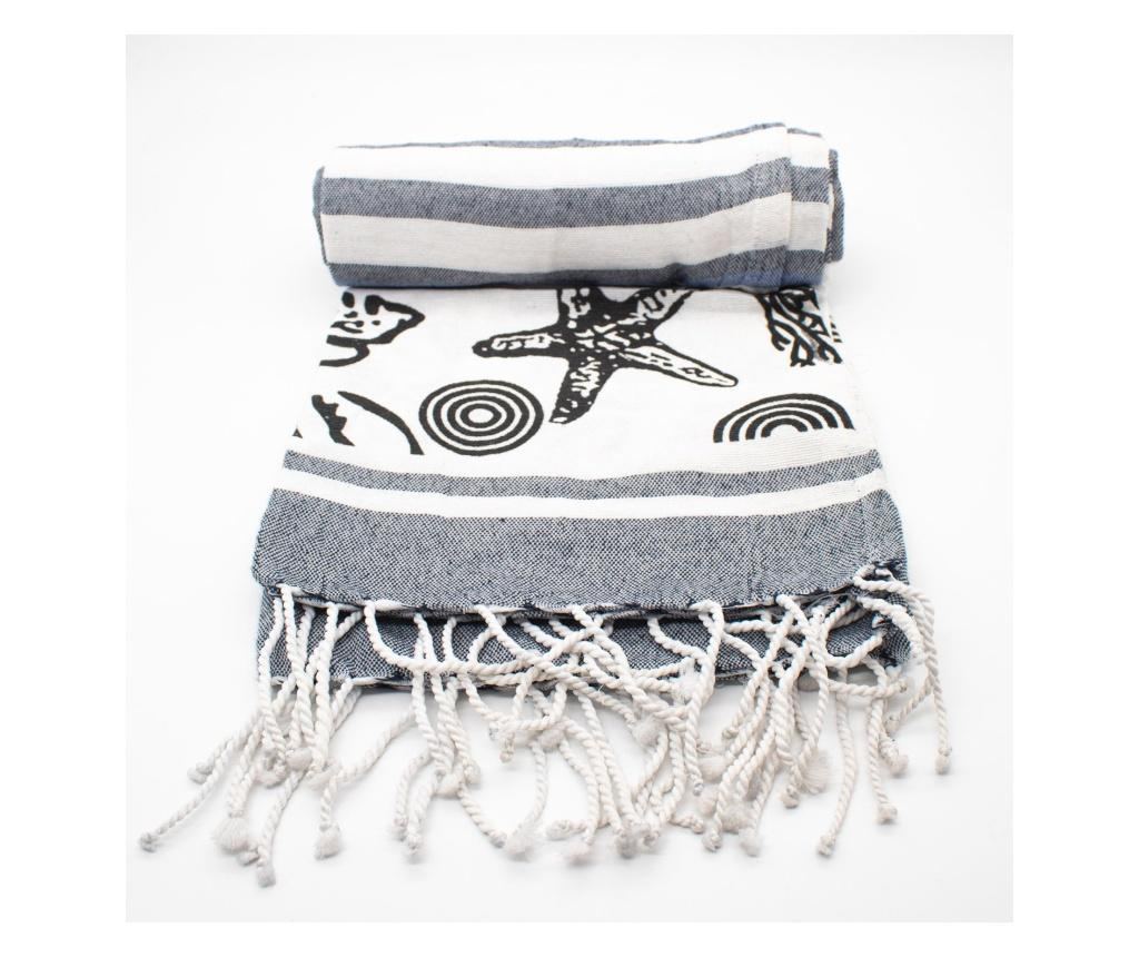 Prosop spa/plaja, 90x180 cm, 100% bumbac, model stelute de mare, culoare gri navy - 2