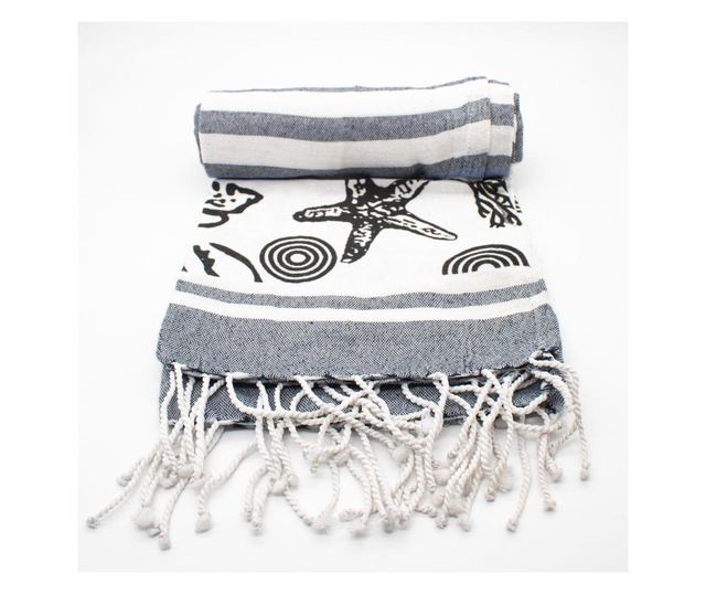 Prosop spa/plaja, 90x180 cm, 100% bumbac, model stelute de mare, culoare gri navy