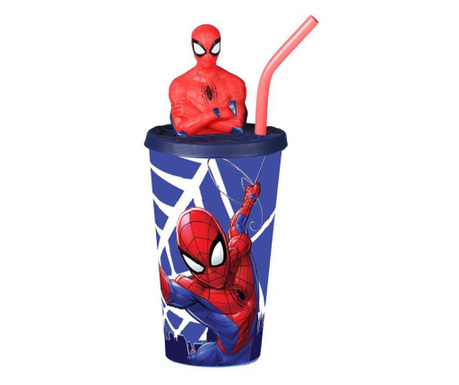 Pahar 440 ml cu pai si capac Spidey Spiderman