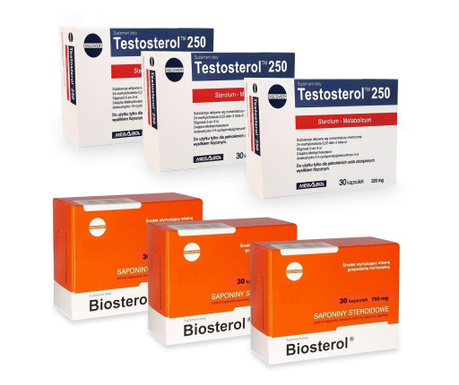 Pachet Megabol Biosterol 750 mg, 90 cps plus Testosterol 250, 90 cps, stimulare testosteron si hormon de crestere, inhibare estr