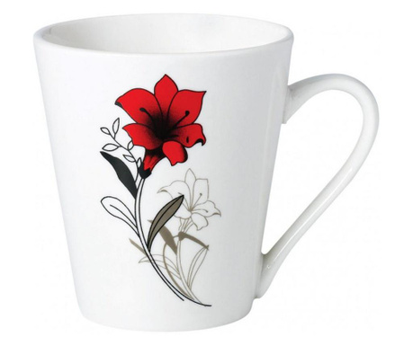 Set 12 cani 310 ml, red flowers leaf