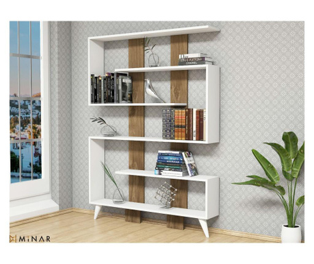 RESIGILAT Corp biblioteca Minar, Jane, PAL, 120x22x164 cm, alb/maro nuc