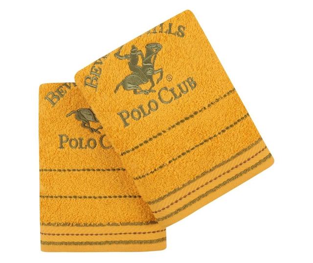 Set 2 prosoape de baie Beverly Hills Polo Club, Alinda, bumbac, 480 gr/m², 50x90 cm, galben mustar
