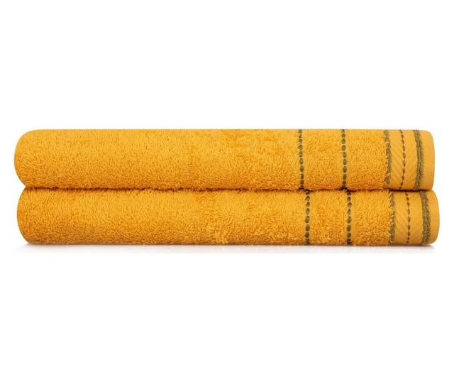 Set 2 prosoape de baie Beverly Hills Polo Club, Alinda, bumbac, 480 gr/m², 50x90 cm, galben mustar