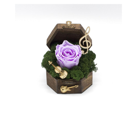 Aranjament floral, Cufar Music Box, Trandafir Criogenat Lila, Decoriada