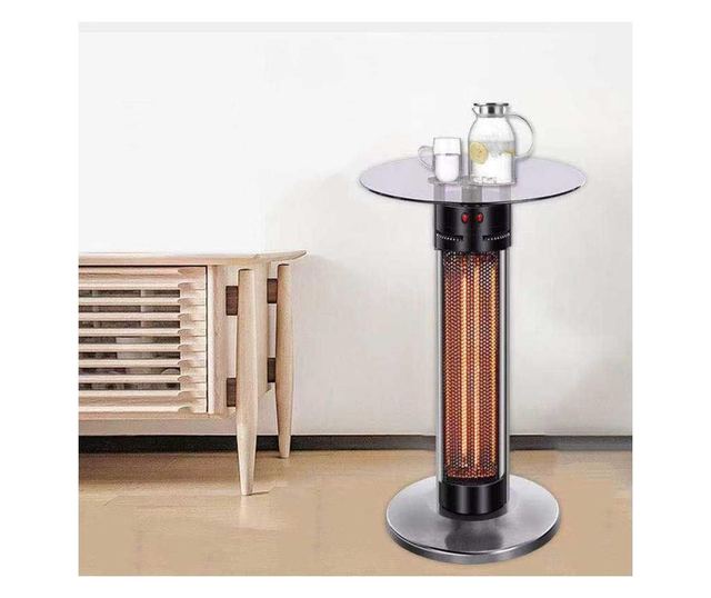 Masa de terasa cu incalzire, h 81.5 cm, d blat 50 cm, ip24, 1600 w, otel inoxidabil/sticla securizata, negru/argintiu