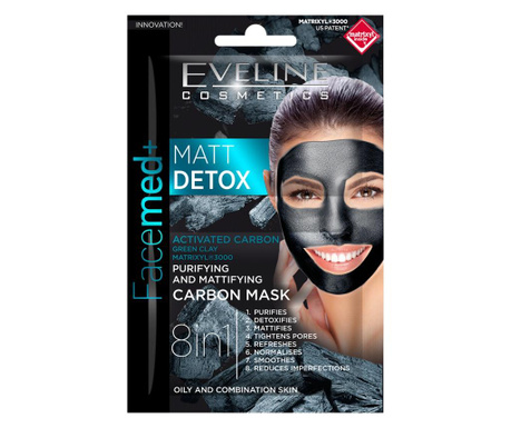 Masca de fata, Eveline Cosmetics, Facemed +, Matt Detox, 8in1, 10 ml