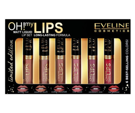 Set mini rujuri, Eveline Cosmetics, OH ! my Lips , Limited Edition, 6 x 1, 2  ml