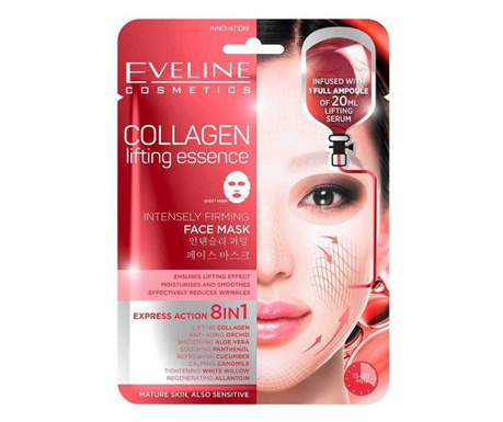 Masca de fata servetel, Eveline Cosmetics, Collagen Lifting Essence, Intensely Firming, 8in1, 1 bucata