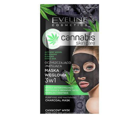 Mască de față, Eveline Cosmetics, Cannabis  Skin Care, cu carbune, 7 ml