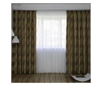 Set Decolis, Draperie Blackout Sharon Bej Maro 2 buc x 150 cm, cu Perdea Voal Alb 1 buc x 300 cm, H-250 cm