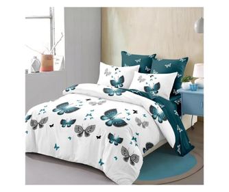 Set lenjerie pat dublu, 6 piese Casa De Vis Online, 1 x cearceaf de pat CU ELASTIC 180 x 200 cm 1 x cearceaf de pilo, MULTICOLOR