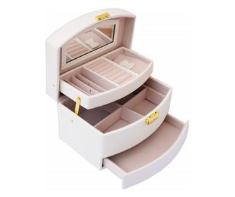 Pufo Elegance дамска елегантна кутия за съхранение и организиране на бижута и аксесоари, многостепенен модел, крем