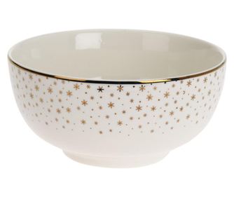 Bol portelan, model stelute, crem, 600 ml
