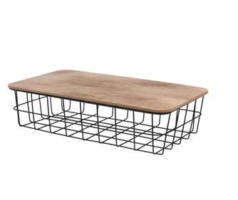 Cos metalic cu capac lemn, 40x23x11 cm