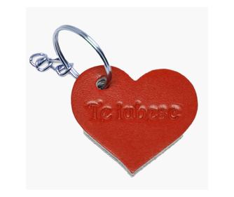 Breloc te iubesc, piele, createur, handmade, 7 cm - rosu