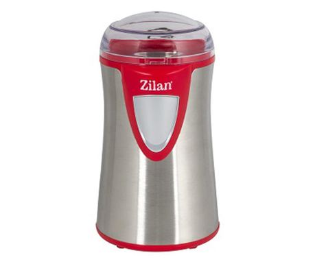 Rasnita cafea electrica, Zilan ZLN-8012,Argintiu /Rosu 150 W, inox, cutite macinare otel inoxidabil