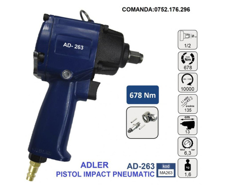 Pistol Impact pneumatic 678Nm 6.3 bari 1/2", ADLER AD-263 Profesional