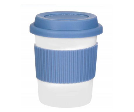 Чаша за кафе Pufo с капак и термозащита от силикон, 300 мл, синьо