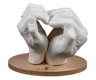 Kit mulaj maini 3D Cuplu + cadou suport din lemn de fag, pentru 2 maini adulte, MemoArt Memoart, 21x21x21 cm, white