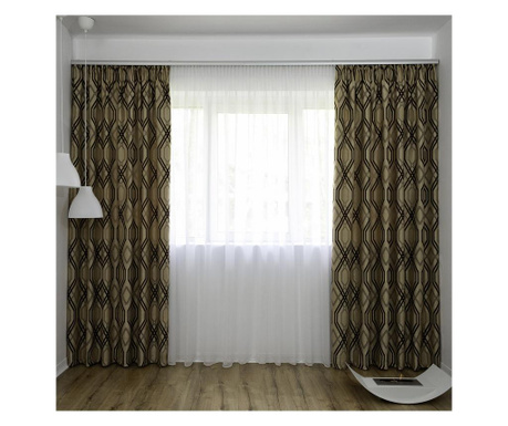 Set Decolis, Draperie Blackout Lorenzo Bej Maro 2 buc x 275 cm, cu Perdea Voal Alb 1 buc x 800 cm, H-250 cm