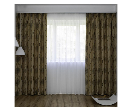 Set Decolis, Draperie Blackout Sharon Bej Maro 2 buc x 250 cm, cu Perdea Voal Alb 1 buc x 700 cm, H-250 cm