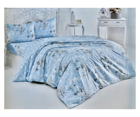 Lenjerie de pat pentru 2 persoane Melizza, bumbac, bleu cu alb