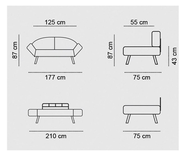 Canapea extensibila cu 2 locuri Futon, negru, 177x81x87 cm