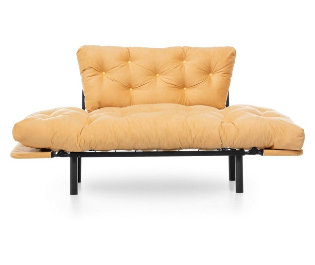 Canapea extensibila cu 2 locuri Futon, Sunny Small, galben mustar, 155x70x85 cm