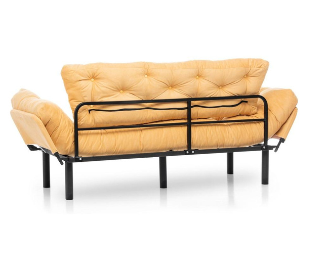 Canapea extensibila cu 3 locuri Futon, Sunny, galben mustar, 185x70x85 cm