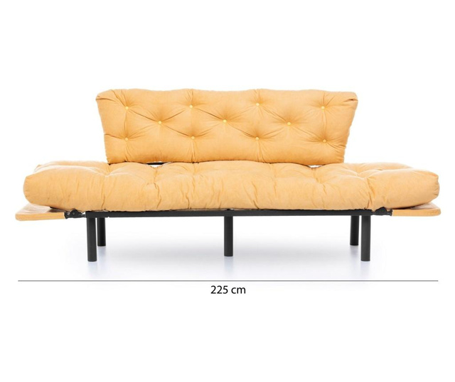 Canapea extensibila cu 3 locuri Futon, Sunny, galben mustar, 185x70x85 cm