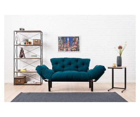 Canapea extensibila cu 2 locuri Futon, Nitta Petrol Blue, albastru petrol, 155x73x85 cm