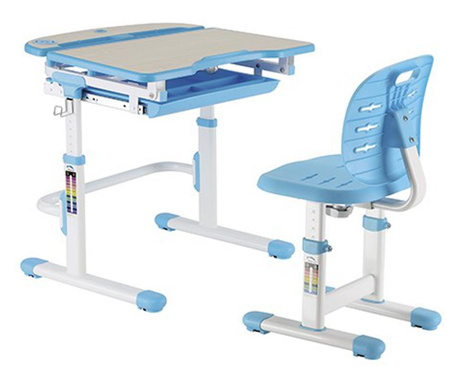 Set birou si scaun copii ergonomic reglabil in inaltime si spatar reglabil in adancime ErgoK RICO Albastru