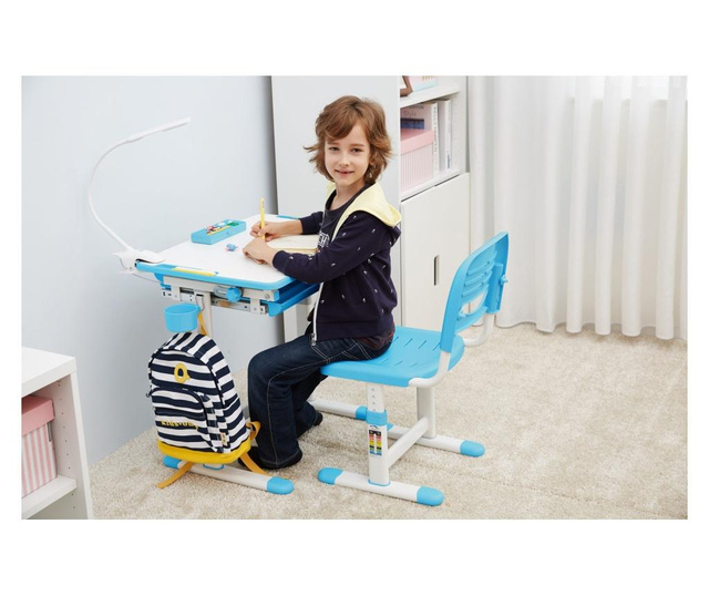 Set birou si scaun copii ergonomic reglabil in inaltime ErgoK SOL Albastru